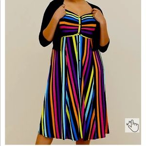 Torrid Shirred Button Front Midi Dress - Size 1 - Multi Color Stripes